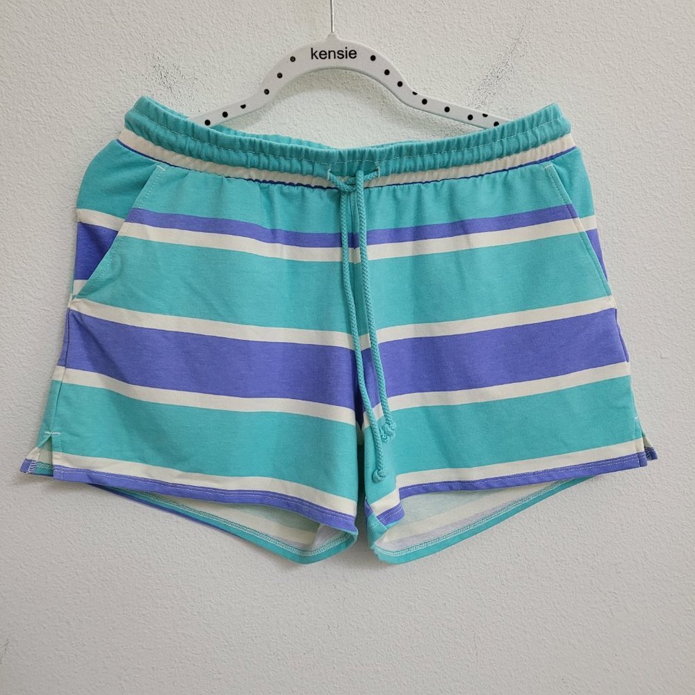 WILDFOX Ladies Sweatshirt & Short Lounge Set Wear Blue Stripe Coord Set Small - Picture 9 of 10